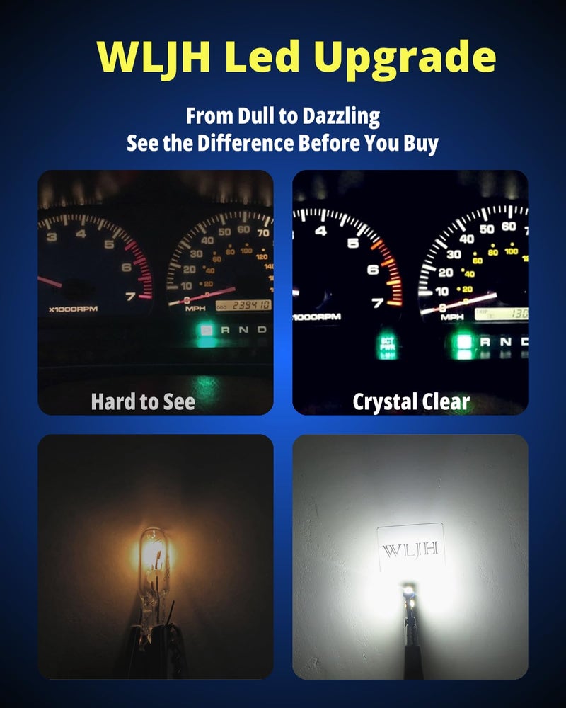 WLJH 74 Led Bulb Dash Lights Super Bright T5 2721 37 70 286 Wedge PC74 Twist Socket Automotive Instrument Panel Gauge Light Kits Cluster Shift Indicator Bulbs White Pack of 20 - Image 3